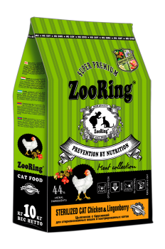 Корм ZooRing Sterilized CAT CHICKEN&Lingonberry для стерилизованных кошек и кастрированных котов (Цыплёнок с брусникой)